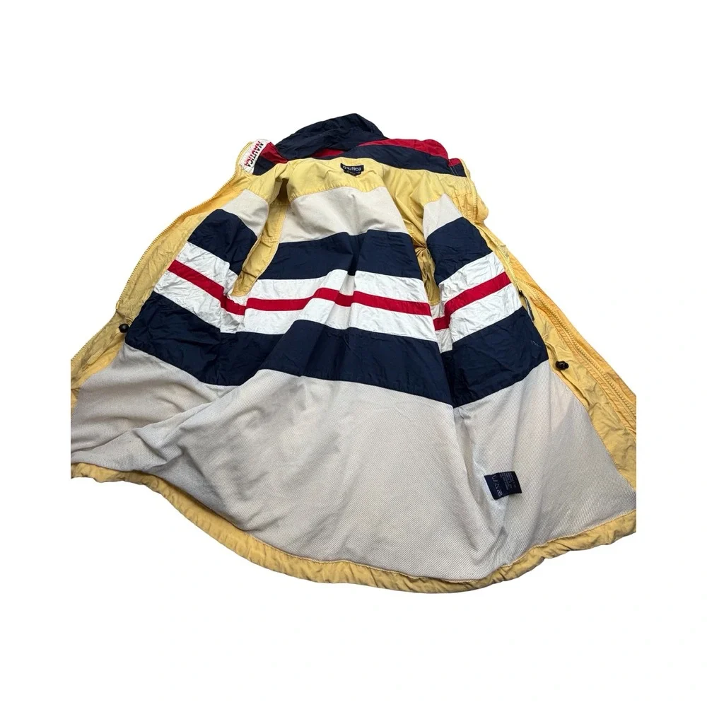 Nautica Jacket Mens L Yellow Sailing Windbreaker Hooded Colorblock Vintage 90s